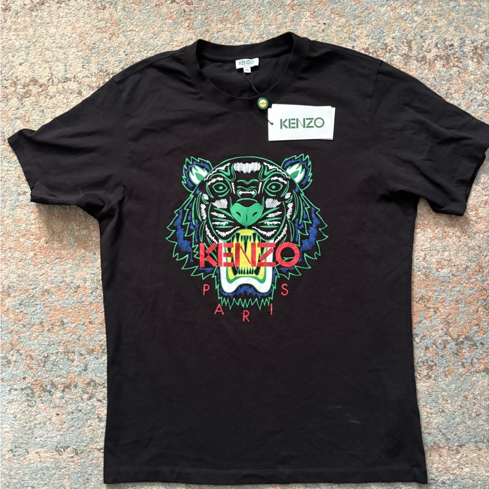 Kenzo Black Tee with Multicolor Tiger Graphic